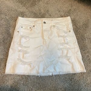 White Ripped Mini Jean Skirt